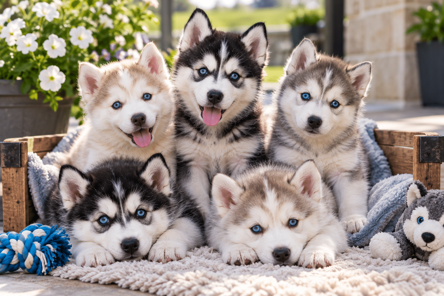 Siberian Husky puppy sitting beside a calculator and receipts, illustrating dog husky cost